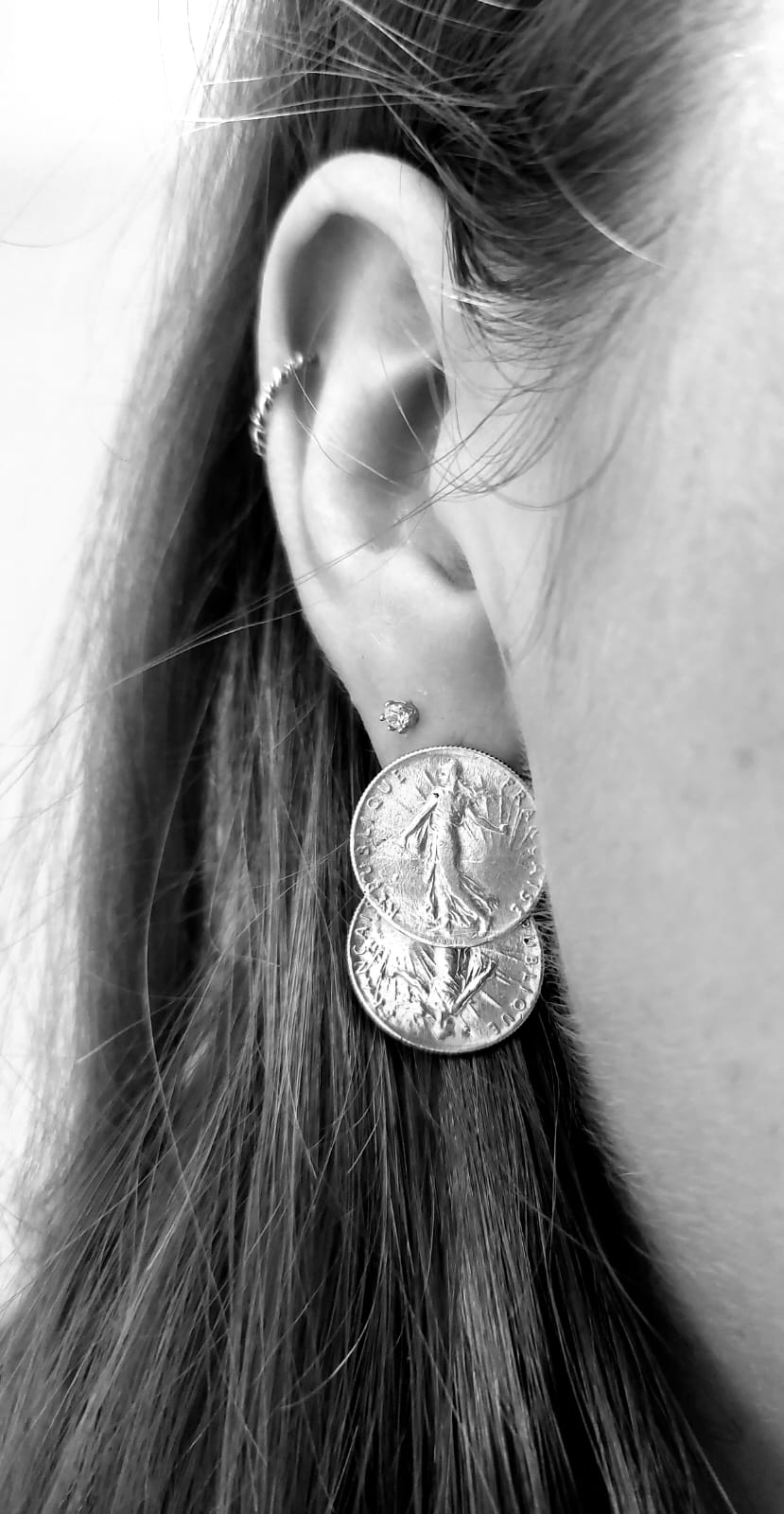 Boucles d'oreilles Double pièces Francs- Argent