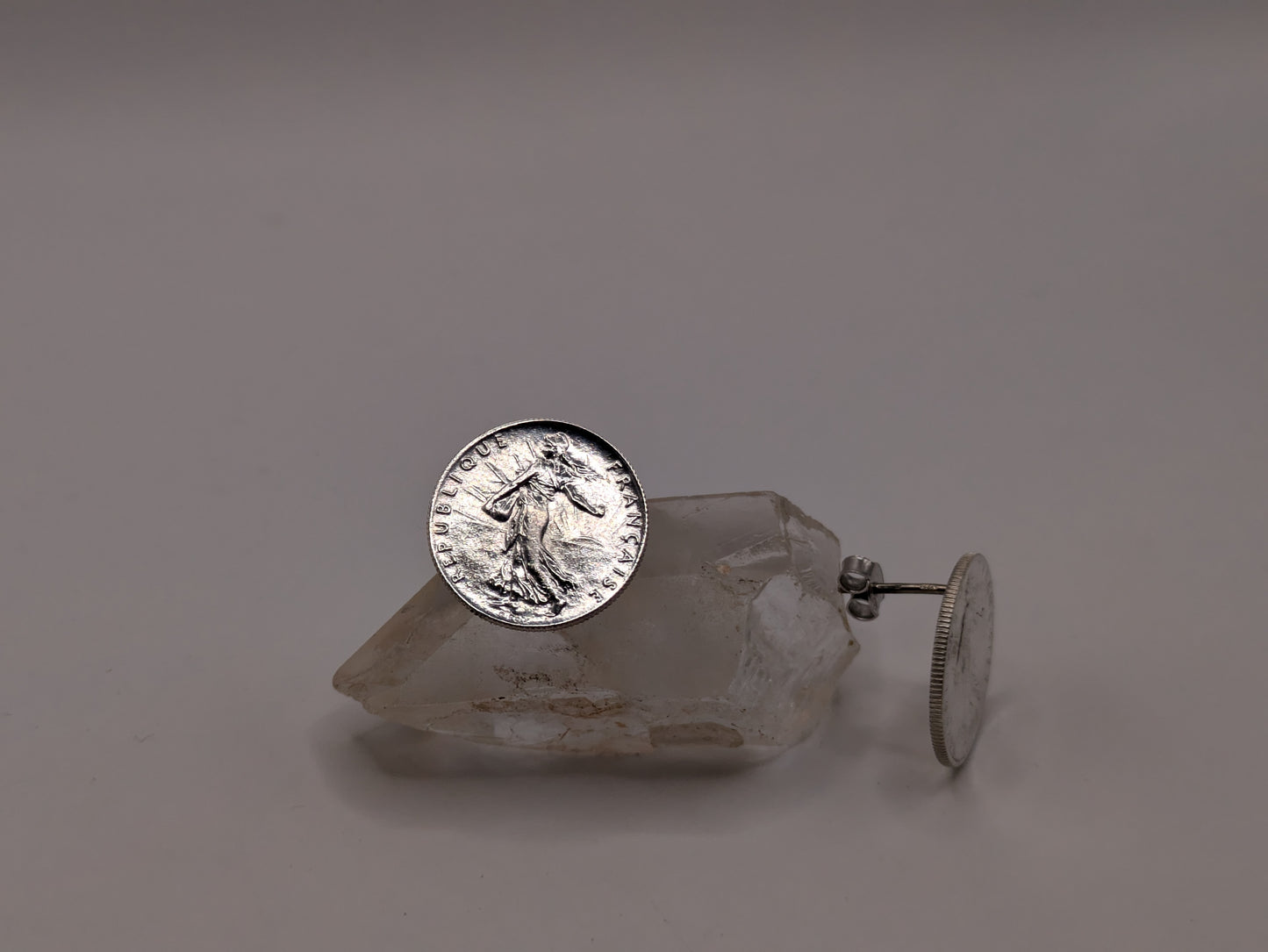 Clous d'oreilles pièces 50 centimes Francs- Argent
