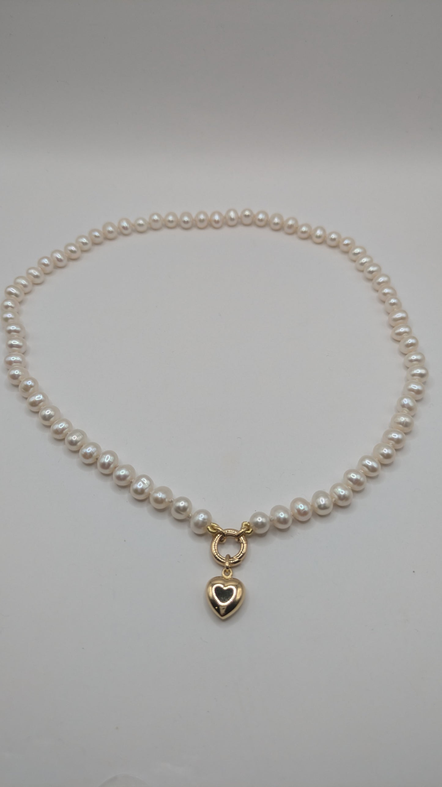 Collier Perle Eau Douce - Breloque Coeur 18k