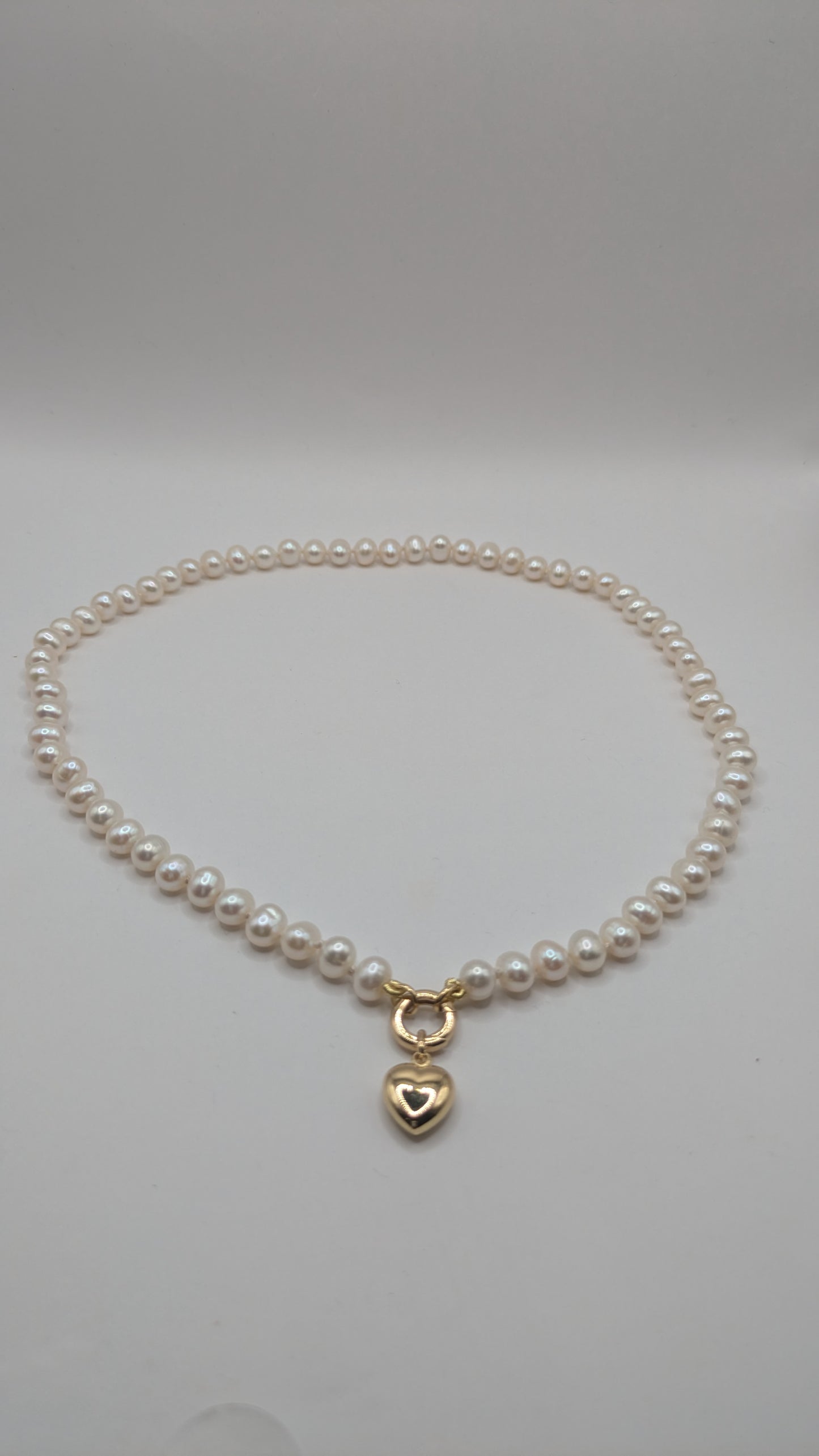 Collier perle eau douce - breloque coeur 18k
