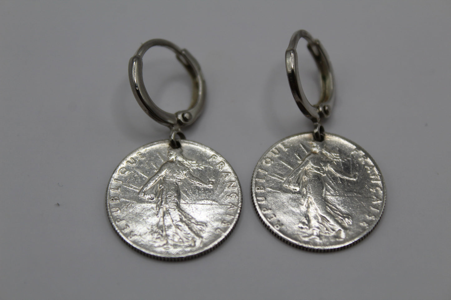 Boucles d'oreilles pendants - Argent Pièce Franc