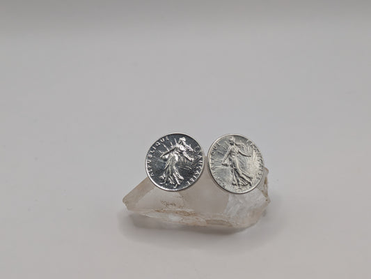 Clous d'oreilles pièces 50 centimes Francs- Argent
