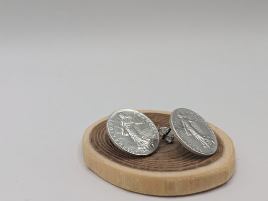 Boucles d'oreilles pièces 50 centimes Francs- Argent